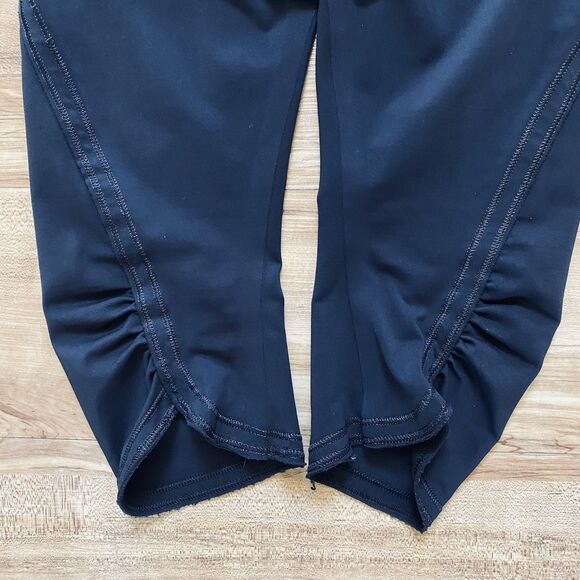 LULULEMON 4 Black Fast Free Crop Luxtreme 18” Ruched Leggings Floral Waist Run - Picture 9 of 16